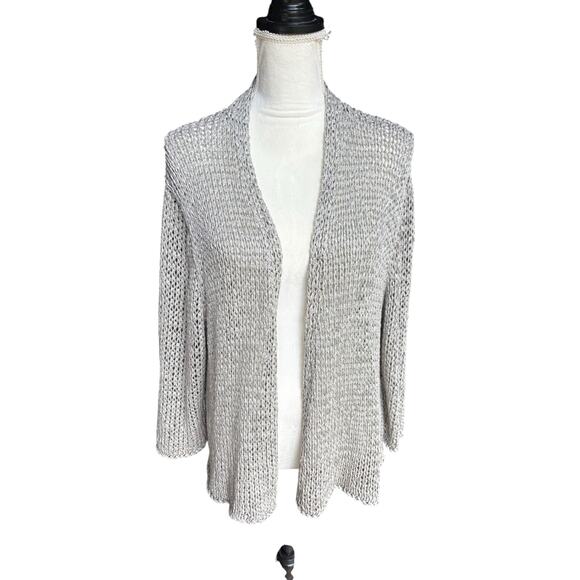 NWT Eileen Fisher Woman Grey Open Twist Wide Knit Open Front Short Cardigan - 3X - Picture 2 of 8